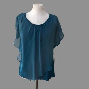 B Design Teal Asymmetric Layered Blouse  Size L
